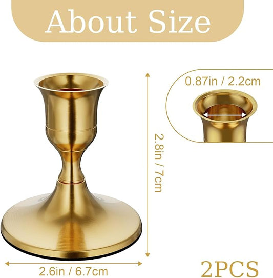 Brass Gold Taper Candle Holders Set of 2, Vintage Metal Candlestick Holders for Dinner Room Table Centerpiece or Mantel Wedding Party Decor
