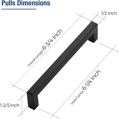 JOY DECOR Cabinet Handles, Black Cabinet Pulls, 2 Pack Kitchen Closet Handles 6-1/4 Inch, Square Drawer Pulls Stainless Steel Drawer Hardware, 160mm Hole Centers
