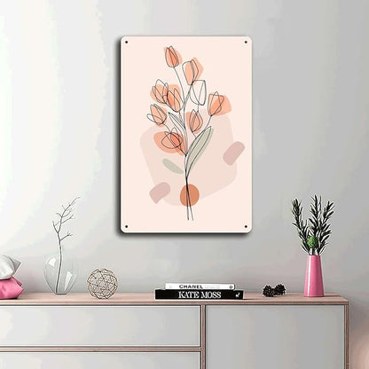 Metal Tin Signs Abstract Floral Line Art Poster Suitable for Home Bar Cafe Farmhouse Decoration8x12inch Tin Sign
