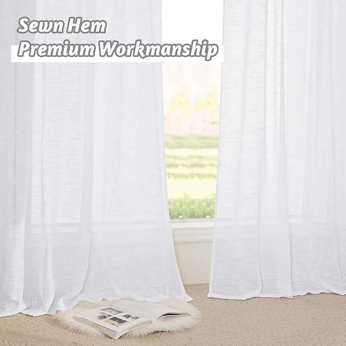 RYB HOME Semi Sheer Curtains 84 inches - Linen Texture Privacy Breathable Curtains Large Window Decor for Bedroom Living Room Canopy Bay Window Bathroom, 52 x 84 inch Length, 2 Panels