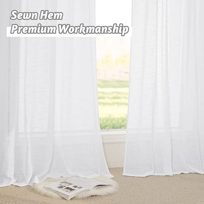 RYB HOME White Sheer Curtains, Extra 66 inches Widith Rod Pocket Light Filtering Breathable Semi Sheer Curtains for Living Room, W 66 x L 95 inches, 2 Panels Set