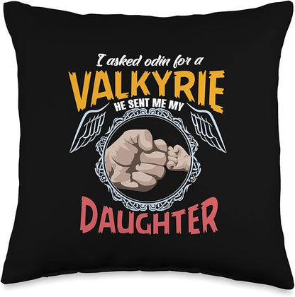 Nordic Country & Celtic Mythology Designs Viking Norway Norwegian Scandinavian Valkyrie Daughter Throw Pillow, 16x16, Multicolor
