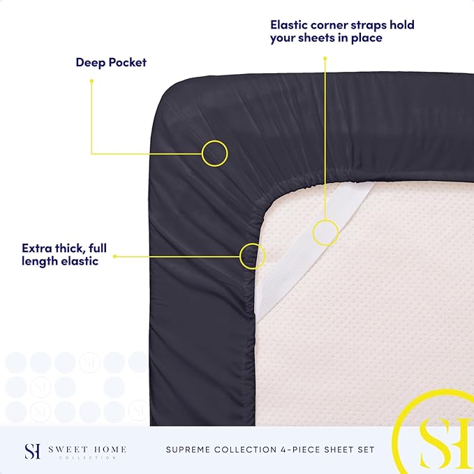 Full Size Sheet Sets - Breathable Luxury Sheets with Full Elastic & Secure Corner Straps Built In - 1800 Supreme Collection Extra Soft Deep Pocket Bedding, Sheet Set, EXTRA DEEP pocket - Full, Navy