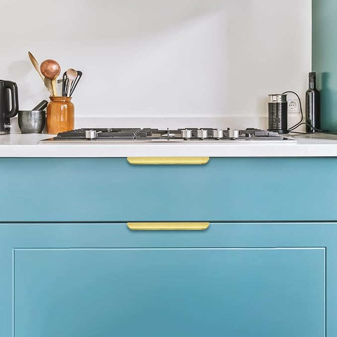 Ravinte Hardware 12 Pack Gold Cabinet Handles, 5.9 Inch (150mm) Finger Edge Pulls, 5 Inch Hole Center, Finger Pulls for Cabinets
