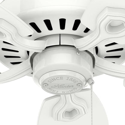Hunter 52 inch Indoor Ceiling Fan No Light with Pull Chain - White Ceiling Fan without Light, Standard Mount, 5 Blades, For Bedroom, Living Room, or Kitchen - Builder Elite 53240, Snow White