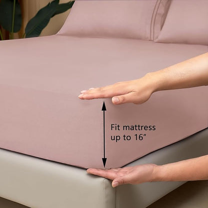 Mejoroom King Size Bed Sheet Set - Hotel Luxury 1800 Bedding Sheets & Pillowcases - 16" Deep Pocket Fitted Sheet, Soft, Breathable, Wrinkle & Fade Resistant - 4 Piece(King, Dusty Pink)