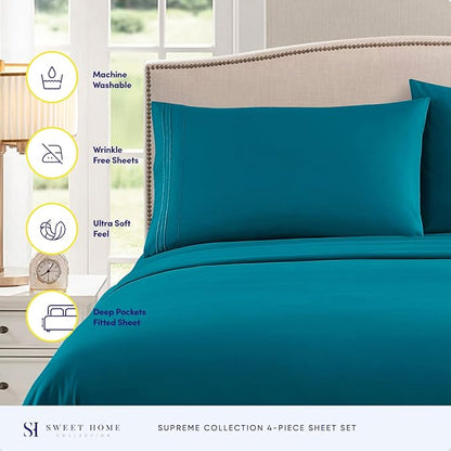 California King Sheet Sets - Breathable Luxury Sheets with Full Elastic & Secure Corner Straps Built In - 1800 Supreme Collection Cal King Deep Pocket Bedding Set, Sheet Set, California King, Teal