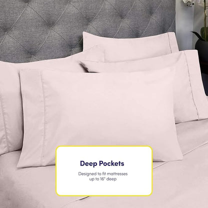 Sweet Home Collection 6 Piece 1500 Supreme Collection Brushed Microfiber Deep Pocket Sheet Set-2 Extra Pillow Cases, Great Value, Rv Short Queen, Pale Pink
