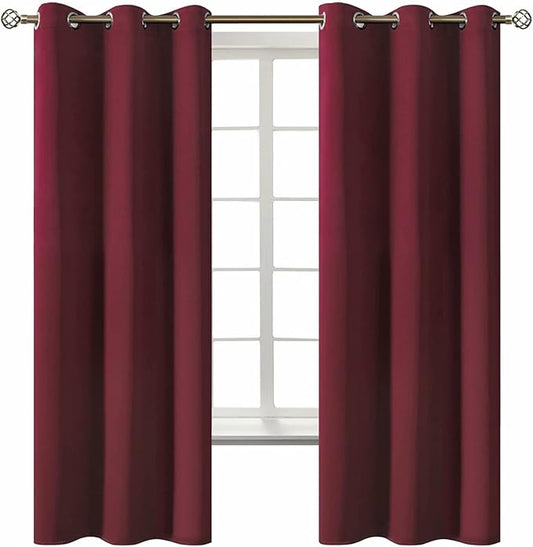 BGment Christmas Red Blackout Curtains for Bedroom - Grommet Thermal Insulated Room Darkening Curtains for Living Room, Set of 2 Curtain Panels (42 x 63 Inch, Burgundy)