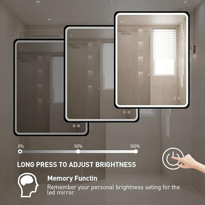 30X36 Inch LED Mirror for Bathroom,Black Metal Frame Lighted Vanity Mirror,Large Wall Mounted Makeup Mirror,6000K,Dimmable Anti-Fog
