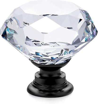 Ravinte 25 Pack Crystal Knobs for Dresser Drawers - 30 mm Glass Cabinet Knobs With Black Base, Diamond Shaped