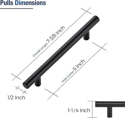 JOY DECOR 20 Pack Cabinet Handles, Black Cabinet Pulls, 5 in Hole Center Kitchen Hardware, Stainless Steel T Bar Handles for Dresser Drawers