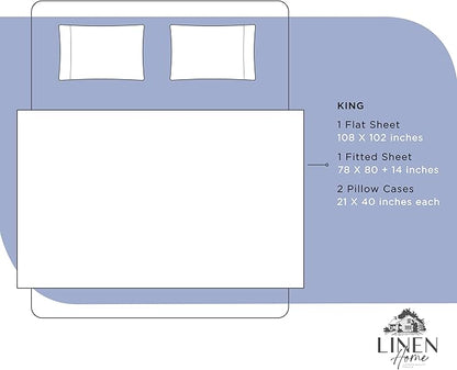 Linen Home 100% Cotton Percale Sheets King Size, Dark Blue, Deep Pocket, 4 Pieces Set - 1 Flat, 1 Deep Pocket Fitted Sheet and 2 Pillowcases, Crisp Cool and Strong Bed Linen