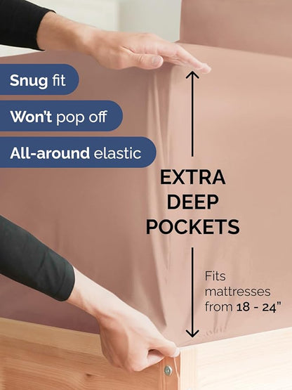 Extra Deep Split King Sheet Set - 7 Piece Breathable & Cooling Sheets - Hotel Luxury Bed Sheets Set - Easy & Secure Fit - Soft, Wrinkle Free & Comfy Sheets Set - Mauve Sheet Set w/Extra Deep Pockets