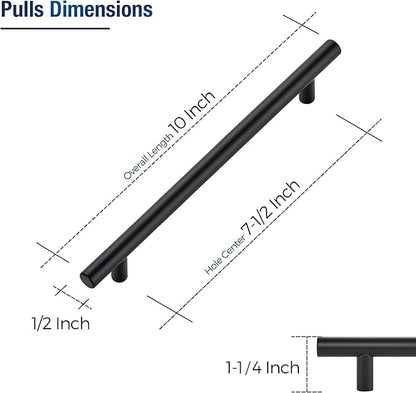 JOY DECOR 5 Pack Cabinet Handles, Black Cabinet Pulls, 7-1/2 in Hole Center Kitchen Hardware, Stainless Steel T Bar Handles for Dresser Drawers