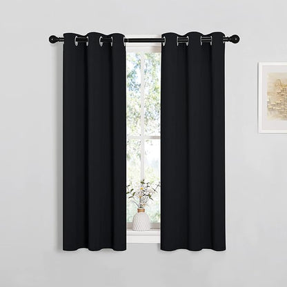 NICETOWN Living Room Blackout Curtains and Drapes, Black Solid Thermal Insulated Grommet Blackout Drapery Panels for Window (2 Panels, 29 inches Wide by 45 inches Long, Black)