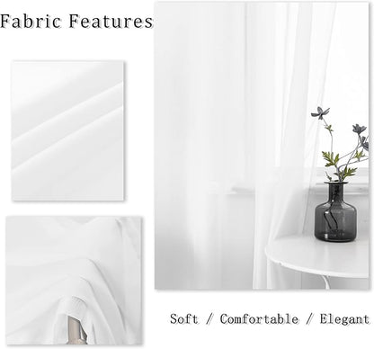 DUALIFE White Sheer Curtains 63 Inch Length for Bedroom 2 Panels Set Grommet Top Window Voile Drapes Semi Sheer Vertical Curtains for Living Room Kids Room Nursery 52x63 Inches Long