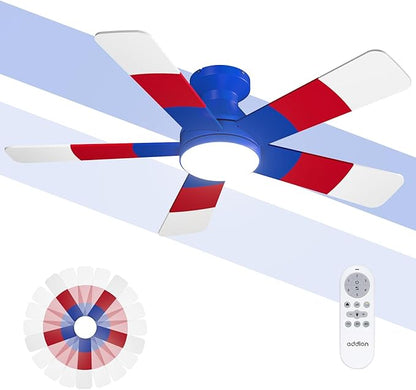 addlon Ceiling Fans with Lights, 42 Inch Low Profile Kids Ceiling Fan, Boy's Fan with Remote, Reversible, 3CCT, Dimmable, Quiet, Blue Small Ceiling Fan for Kids Room, Bedroom Indoor/Outdoor Use
