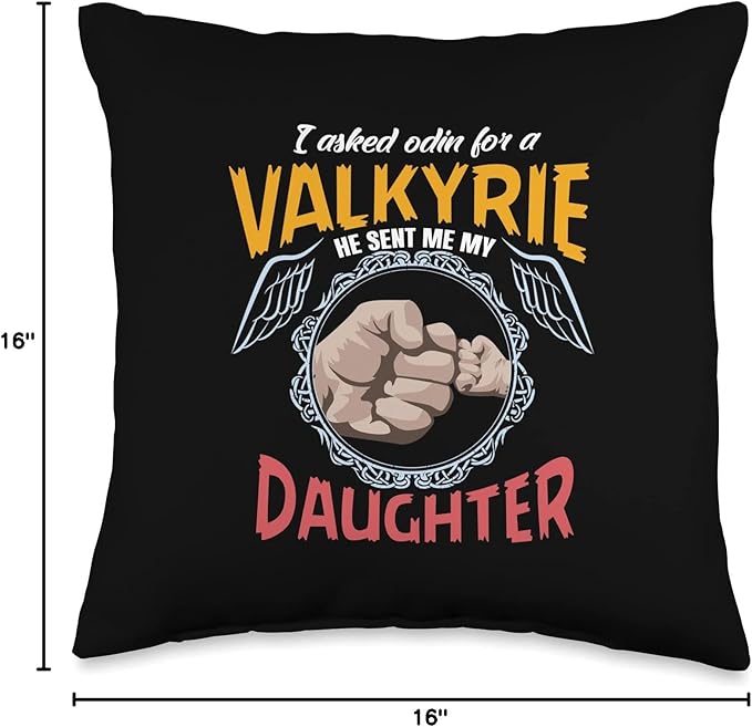 Nordic Country & Celtic Mythology Designs Viking Norway Norwegian Scandinavian Valkyrie Daughter Throw Pillow, 16x16, Multicolor