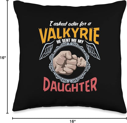Nordic Country & Celtic Mythology Designs Viking Norway Norwegian Scandinavian Valkyrie Daughter Throw Pillow, 16x16, Multicolor