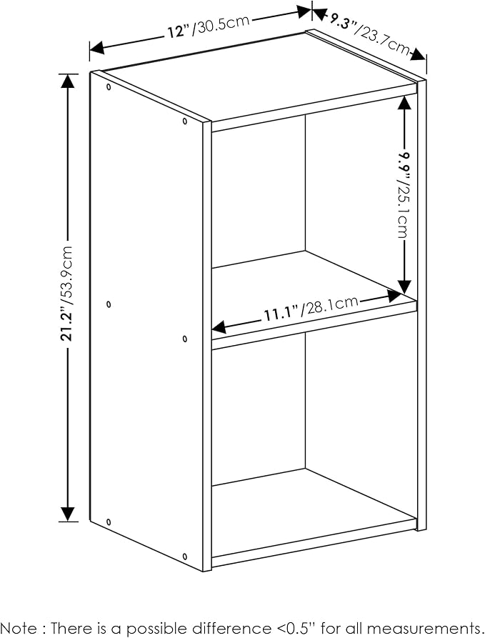 Furinno PASIR Book Shelf, 2-Tier Modern Bookshelf, Open Shelves Bookcase 9" x 12" x 21", for Living Room, Bedroom, Home Office, Pink/White