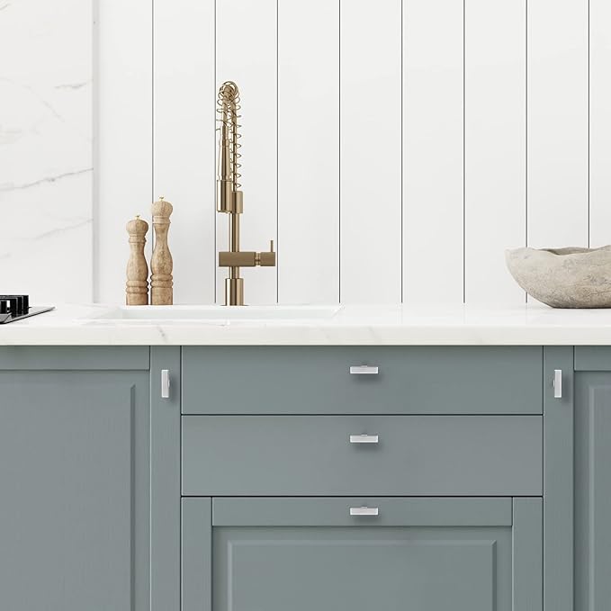 Ravinte 10 Pack Brushed Nickel Kitchen Cabinet Handles Single Hole Cabinet Pulls Square Kitchen Hardware for Cabinet Drawer Pulls Drawer Handles Come with Screwdriver