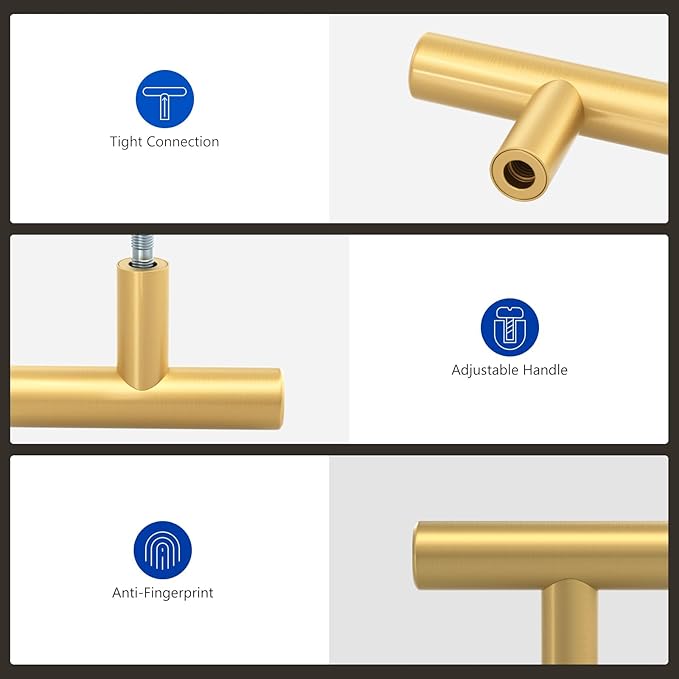 LONTAN 35 Pack Gold Cabinet Knobs and Pulls - Brushed Gold Dresser Drawer Knobs - Brushed Brass for Bathroom Cabinet Door Hardware, Stainless Steel