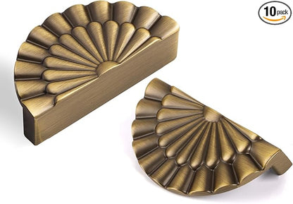 Brushed Antique Brass Cabinet Pulls 10 Pack 3 Inch Vintage Drawer Handles Kitchen Cupboard Half Moon Bathroom Dresser Sunflower Cup Flat Pull SH-AB76-10