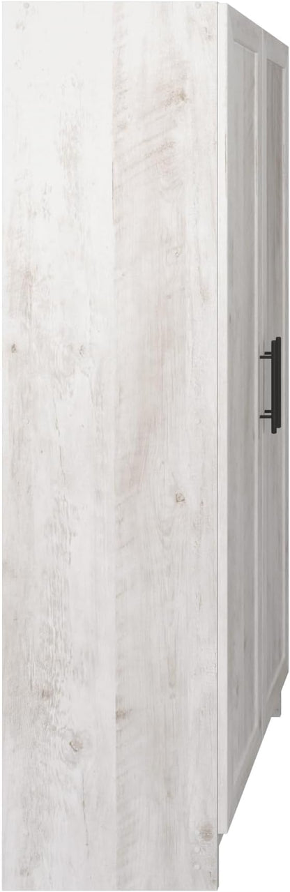 Prepac Elite Storage Accent Cabinet with Panel Doors, Rustic White Cupboard, Bathroom Cabinet, Pantry Storage with 3 Shelves 16.75" D x 32" W x 65" H