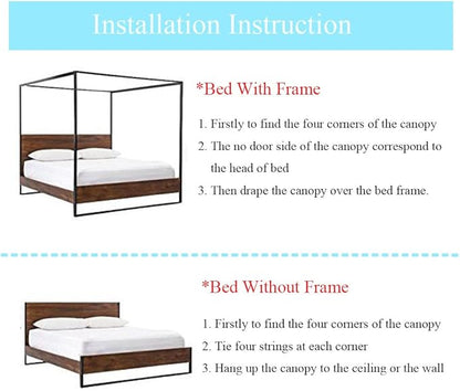 Canopy Bed Curtains Queen - 4 Corner Post Canopy for Bed, Bed Canopy for Adults, Bedroom Decor (Queen Size, Pink)