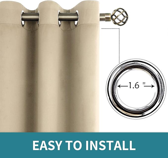 BGment Room Darkening Curtains 45 Inches Long - Grommet Thermal Insulated Drapes Window Treatment Curtains for Bedroom, 2 Panels, 52 x 45 Inch, Beige