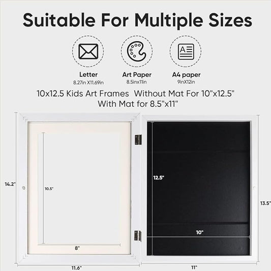 [3-Pack] Kids Artwork Frames Changeable - Kids Art Frame,Front Opening Holds 150,Children Art Projects Kids Art Frames,10x12.5 Picture Frame for Display Kid Art Work,With Storage(White)