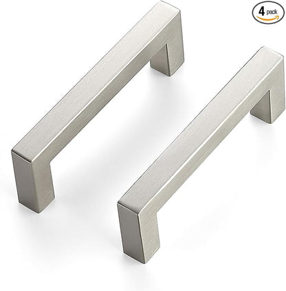 JOY DECOR 4 Pack Cabinet Handles, Brushed Nickel Cabinet Pulls, 3-3/4 Inch Kitchen Closet Handles Square Drawer Pulls Stainless Steel Drawer Hardware, 96mm Hole Centers