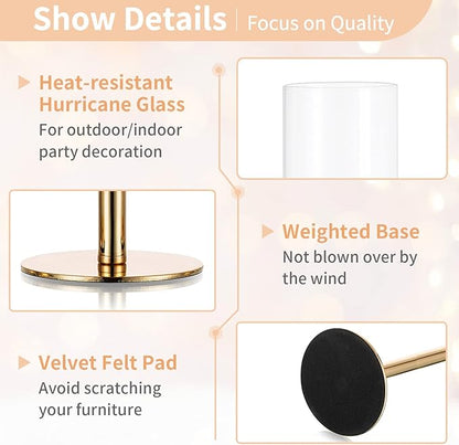 NUPTIO Gold Candlestick Holders Bulk: Set of 18 Glass Hurricane Taper Candle Holders - Decorative Candle Stick Stand for Fall Christmas Fireplace Dining Table Decor