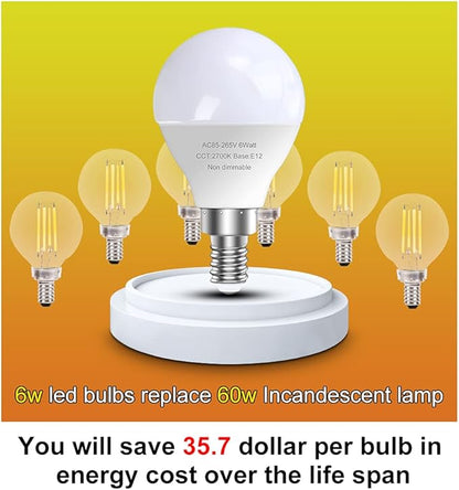 E12 LED Candelabra Light Bulbs, 60 Watt Equivalent, 120V Chandelier Llight Bulb, A15 / G45 Shape Ceiling Fan Light Bulbs, Bright Small Bulb Non-Dimmable, Warm White 2700K, 12 Pcs