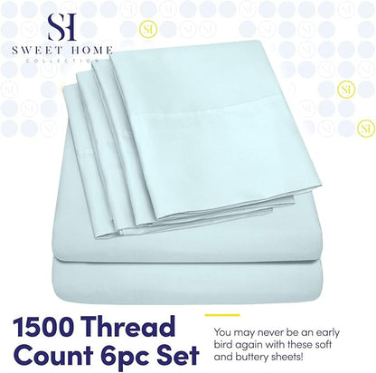 Cal King Size Bed Sheets - 6 Piece 1500 Supreme Collection Fine Brushed Microfiber Deep Pocket California King Sheet Set Bedding - 2 Extra Pillow Cases, Great Value, California King, Aqua