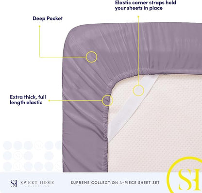 Queen Size Bed Sheets - Breathable Luxury Sheets with Full Elastic & Secure Corner Straps Built In - 1800 Supreme Collection Extra Soft Deep Pocket Bedding Set, Sheet Set, Queen, Plum
