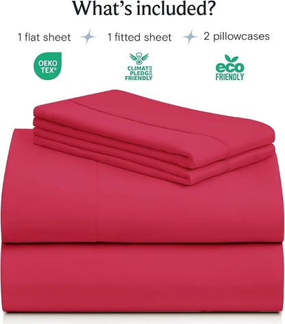 LuxClub 4 PC Sheet Set Bed Sheets Deep Pockets 16" Eco Friendly Wrinkle Free Cooling Machine Washable Hotel Bedding Silky Soft - Red King