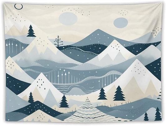 MaSiledy Snow Mountain Scandinavian Winter Wall Tapestries Hello Winter Holiday Tapestries for Bedroom Aesthetic Landscape Tapestry Wall Hanging for Bedroom Living Room Dorm 60"x80"