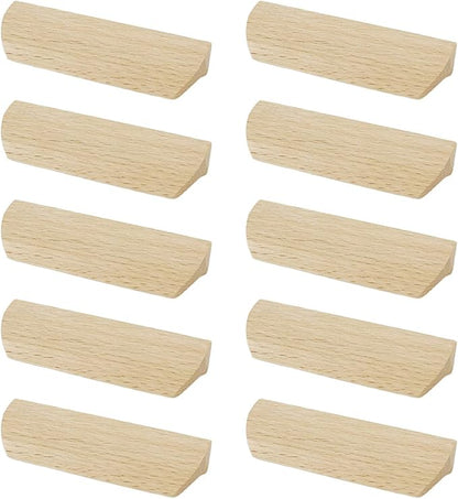 10Pcs Unfinished Wood Solid Furniture Pulls Handles, Paintable Wooden Cupboard Closet Drawer Handle Pull,L 3.54",HD 2.52"