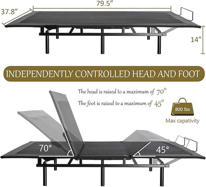SHA CERLIN 14 Inch Twin XL Size Adjustable Bed Base/Bed Frame with Head and Foot Articulation Incline, Wireless Remote,Wood Board Support (Base Only)