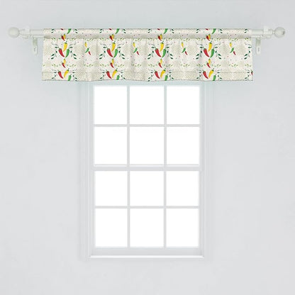 Lunarable Vegetables Window Valance Pack of 2, Gourmand Peppers on Swirl Branches Mexican Food Hot Sauce Image, Rod Pocket Curtain Valances for Kitchen Bedroom, 54" X 12", Fern Green