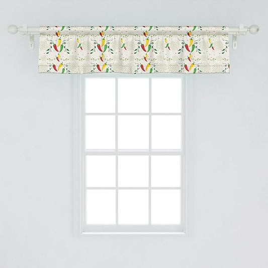 Lunarable Vegetables Window Valance Pack of 2, Gourmand Peppers on Swirl Branches Mexican Food Hot Sauce Image, Rod Pocket Curtain Valances for Kitchen Bedroom, 54" X 12", Fern Green