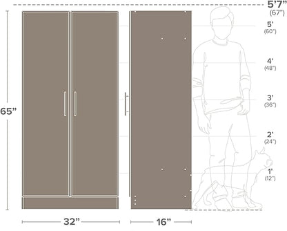 Prepac Elite Tall Garage Storage Cabinet & Pantry Storage Cupboard, 2-Door Freestanding Bathroom or Pantry Cabinet with Adjustable Shelves, 16" D x 32" W x 65" H, Espresso