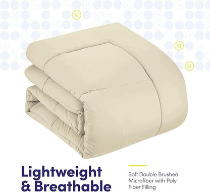 RV Short Queen Comforter Set for RV Camper - Comforter Set with Fitted & Flat Sheet, 4 Pillowcases - Tailored for RV Short Queen Beds - Cozy Essentials for Your RV Bedroom, Beige