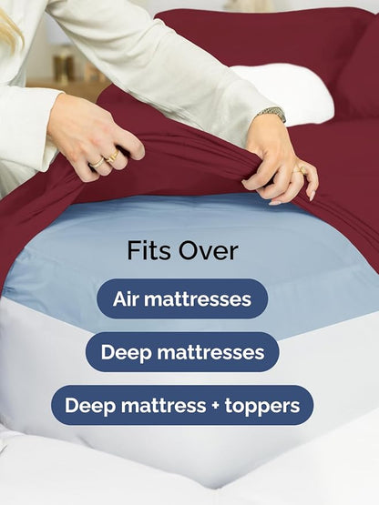 Extra Deep King Sheet Set - 6 Piece Breathable & Cooling Sheets - Hotel Luxury Bed Sheets Set - Easy & Secure Fit - Soft, Wrinkle Free & Comfy Sheets Set - Burgundy Sheet Set with Extra Deep Pockets