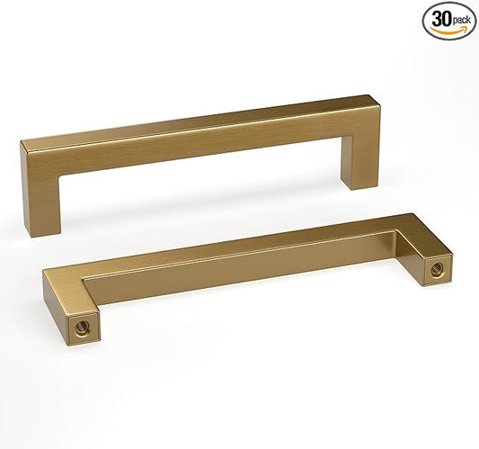 goldenwarm 30 Pack Champagne Bronze Cabinet Pulls Gold Cabinet Handles 5 Inch Champagne Drawer Pulls Brushed Bronze Drawer Handles Kitchen Dresser Hardware T Bar Square Hardware for Dresser Bedroom