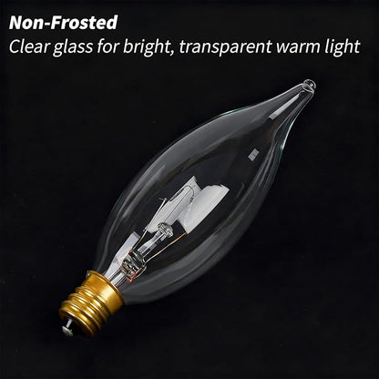 E12 Candle Light Bulbs 60W, Dimmable Warm White 2700K Chandelier Light Bulbs for Ceiling Fan or Pendants, CA10 Clear Candelabra Gold Base Bulbs, 12 Pack