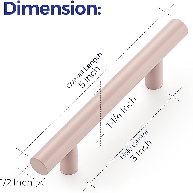 Ravinte 12 Pack | 5 Inch Cabinet Pulls Pink Stainless Steel Kitchen Drawer Pulls Cabinet Handles 5 InchLength, 3 Inch Hole Center