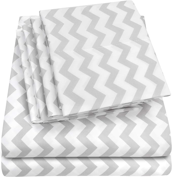 Queen Sheets Chevron Grey- 6 Piece 1500 Supreme Collection Fine Brushed Microfiber Deep Pocket Queen Sheet Set Bedding - 2 Extra Pillow Cases, Great Value, Queen, Chevron Gray